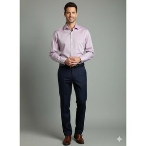 Gold Label Slim Fit Non Iron Cotton Dobby Dress Shirt Mens 16.5 35 Pink